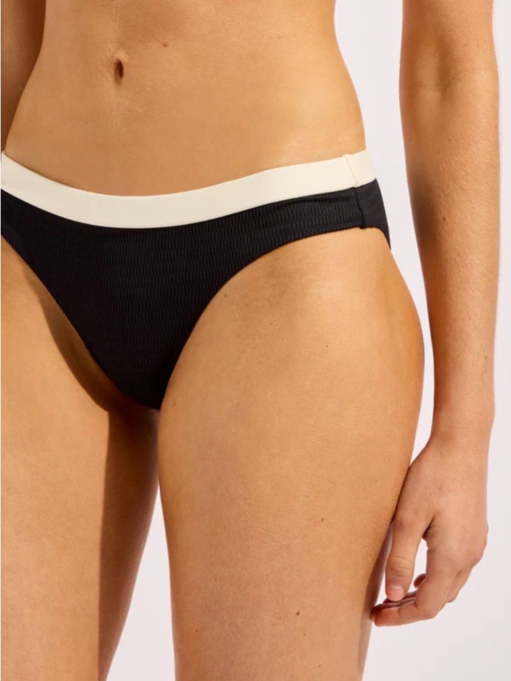 VISSLA Amuse Women’s Surf Bikini Bottom,  Black with Tan Trim, Ribbed. Sizes L